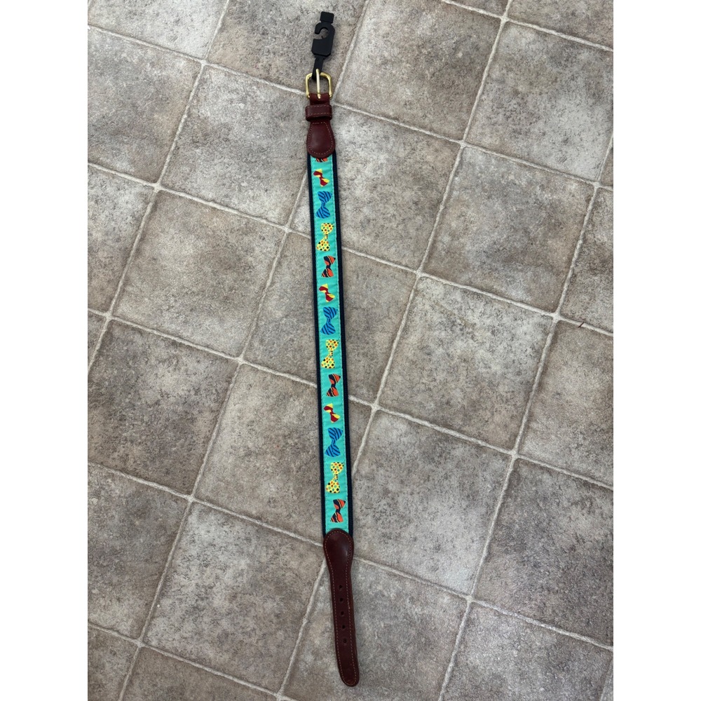 J. Bailey Boys Surcingle Belt Teal Bow Tie Navy Canvas Leather Size 20 Preppy